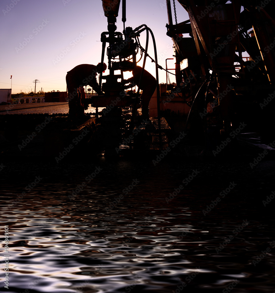 Oil drilling exploration, the oil workers are working Oil drilling exploration, the oil workers are working