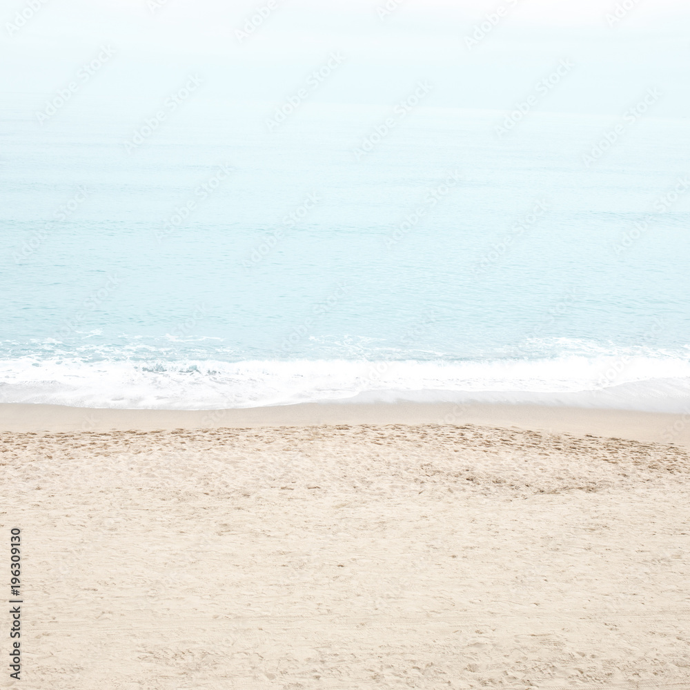 Retro Pastel Beach and sea.  Tranquility of turquoise water. 