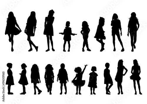 silhouettes of girls of different ages in motion photo