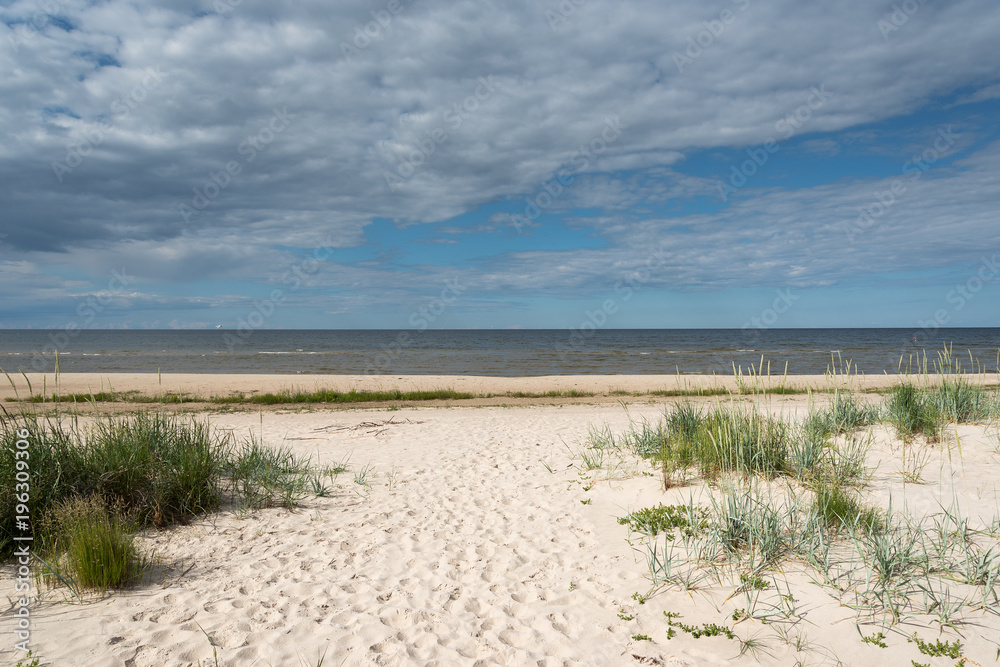 Sandy beach at gulf of Riga, Baltic sea.