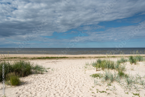 Sandy beach at gulf of Riga, Baltic sea.