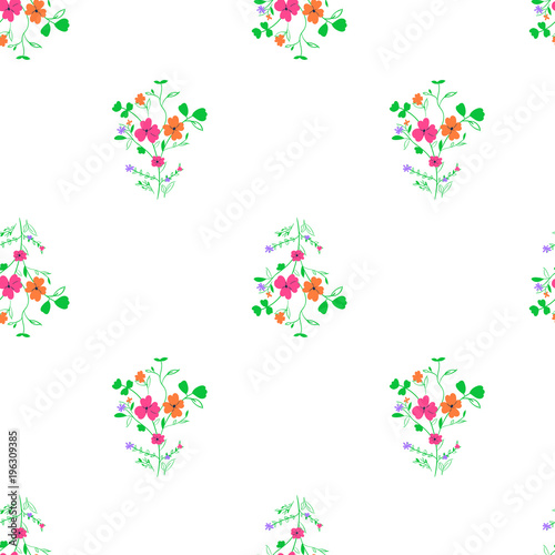Simple flower bouquet seamless floral pattern on white background
