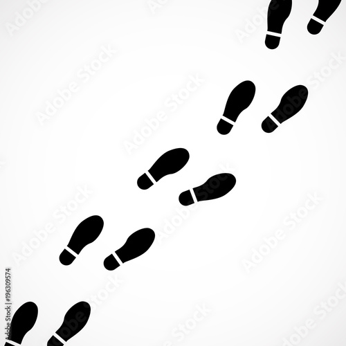 Human heels traces foot trail. Steps silhouette