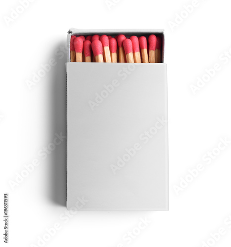 Top view of opened blank matchbox isolated on white background photo