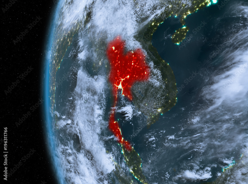 Thailand in red at night