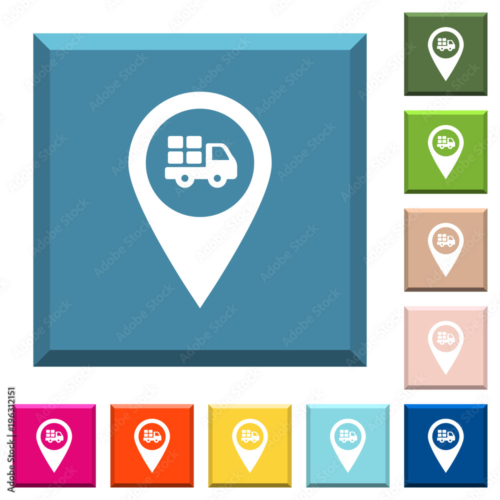 Transport service GPS map location white icons on edged square buttons Transport service GPS map location white icons on edged square buttons
