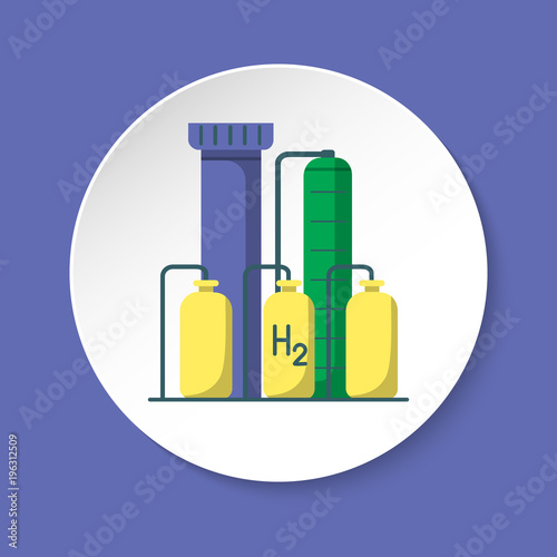 Hydrogen plant icon in flat style on round button