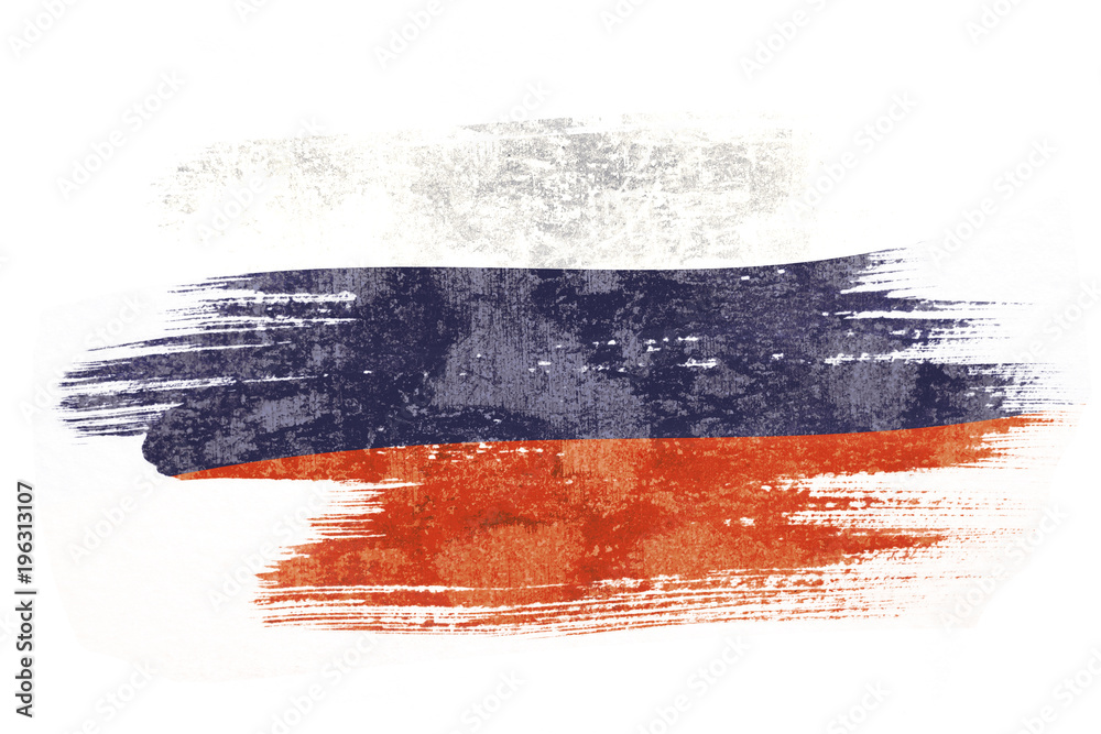 Φωτογραφία Art brush watercolor painting of Russian flag blown in the wind isolated on white background