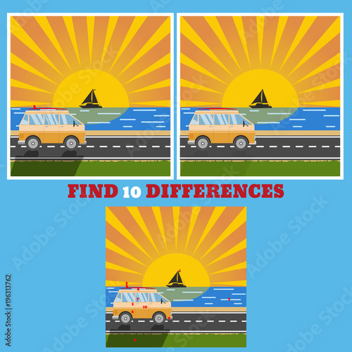FInd 10 differences bus vector eps design illustration