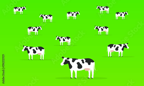Group of cow in green background, animal illustrations.