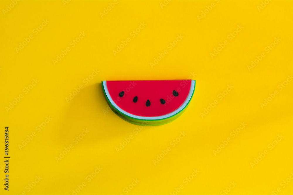 Fototapeta premium Watermelon abstract minimal yellow background, Food concept