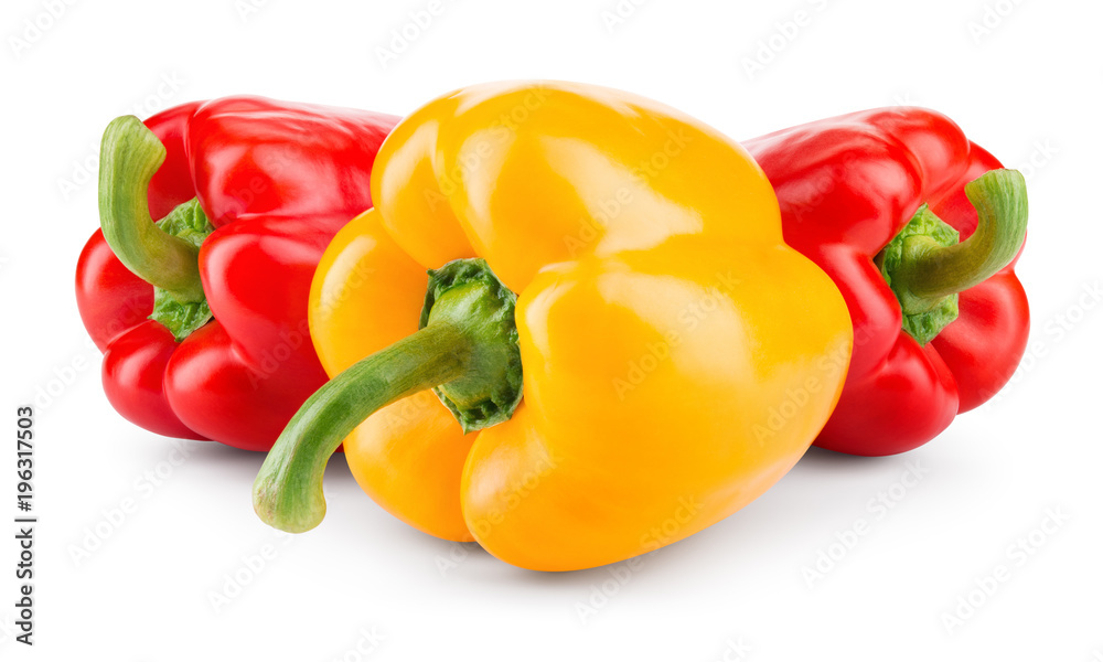 Peppers. Paprika. Bell peppers isolated on white. With clipping path. Peppers. Paprika. Bell peppers isolated on white. With clipping path.