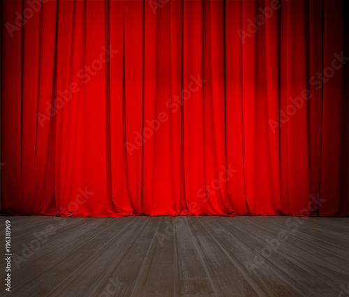 closed theater red curtain and wood stage or scene