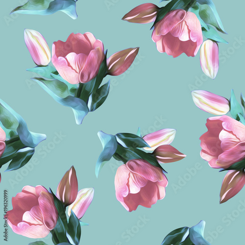 Tulips seamless pattern. Artistic background.