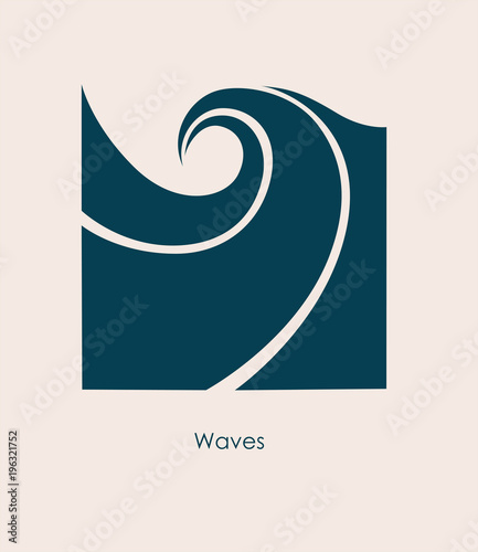 Water Wave Logo abstract design. Cosmetics Surf Sport Logotype concept. Square aqua icon. 