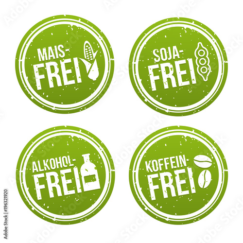 Maisfrei, Sojafrei, Alkoholfrei und Koffeinfrei Banner Set.