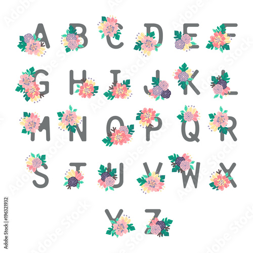 Cute Vintage Alphabets with Flower Decoration