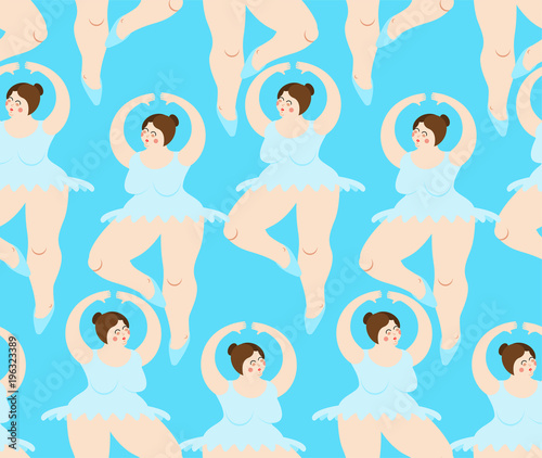 fat Ballerina pattern. Ballet seamless background. Big woman in punt. Dance Swimsuit