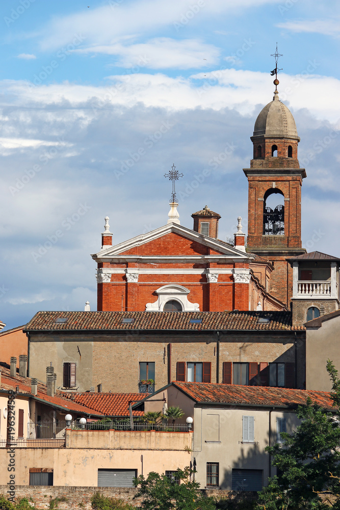 church tower and buildings cityscape Rimini Italy church tower and buildings cityscape Rimini Italy