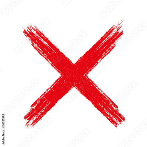 Hand drawn red cross sign,x -  letter isolated on white background photo