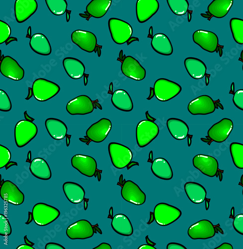 seamless pattern with green of mango on blue background.