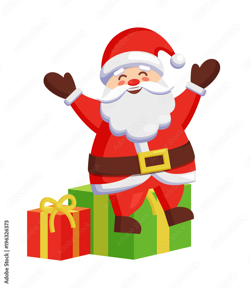 Santa Claus Sitting on Colorful Gift Boxes Icon Santa Claus Sitting on Colorful Gift Boxes Icon