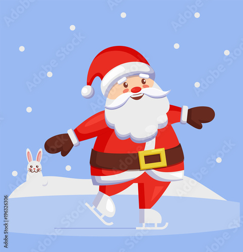 Santa Claus Skating Outdoors Winter Sport Vector