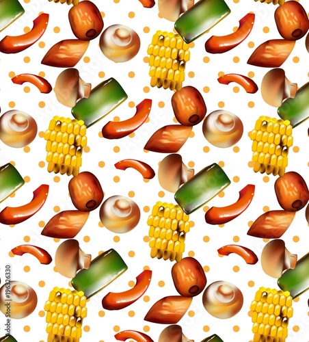 Grilled vegetables pattern background Vector. Retro styles