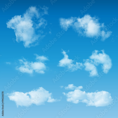Transparent Realistic Clouds On Blue Sky Background