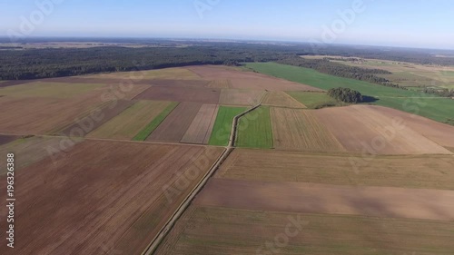 Aerial landscape of fields and forests Lithuania.