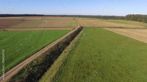 Aerial landscape of fields and forests Lithuania.