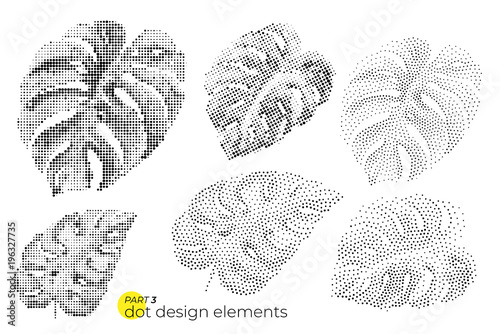 Fototapeta Naklejka Na Ścianę i Meble -  Universal trend dotty leaves set. Dotted bright bold elements co