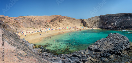 Panorama of Papagayo beach near Playa Blanca, in Lanzarote, Canary Islands, Spain