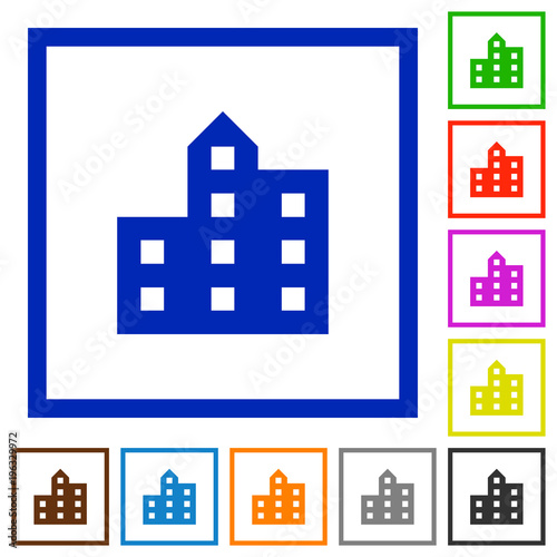 City silhouette flat framed icons