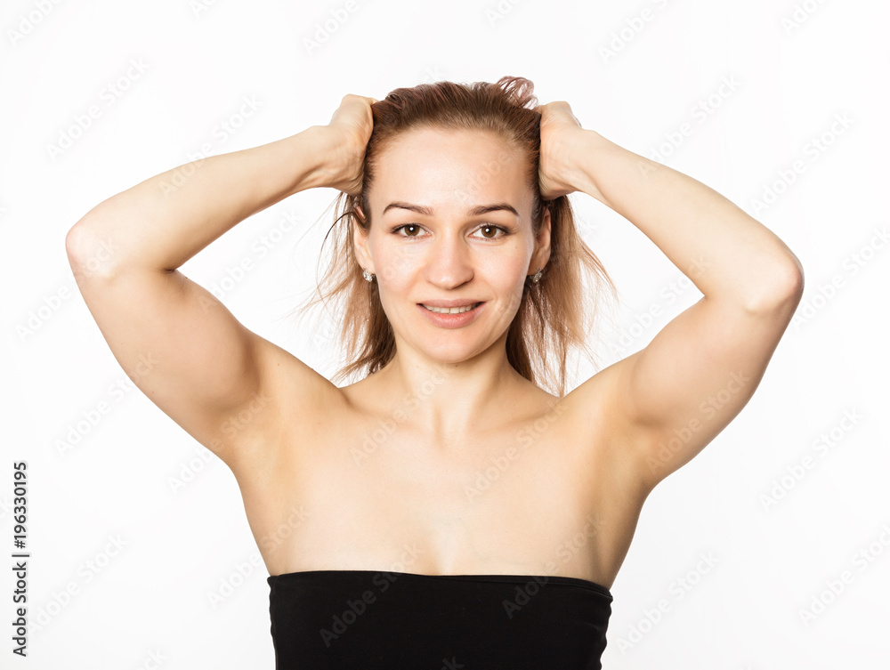 prevention of skin aging, woman performs exercises for a face building. beauty and health concept prevention of skin aging, woman performs exercises for a face building. beauty and health concept
