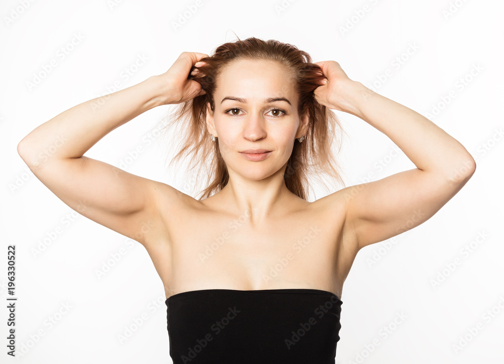 gymnastics for a face, woman doing anti-aging exercises. beauty and health concept gymnastics for a face, woman doing anti-aging exercises. beauty and health concept