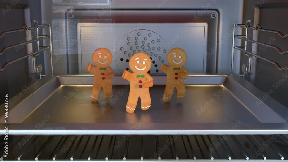 Gingerbread man Dancers. Daylight. 3D animation of funny, hot and sweet cookie boy dancing for holiday and kid event, show, VJ, party, music, website, banner, dvd 