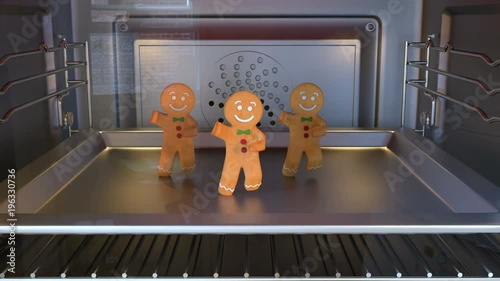 Gingerbread man Dancers. Daylight. 3D animation of funny, hot and sweet cookie boy dancing for holiday and kid event, show, VJ, party, music, website, banner, dvd 