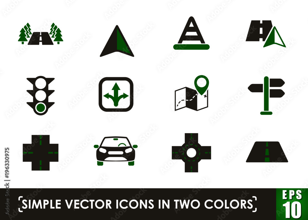 road simple vector icons in two colors