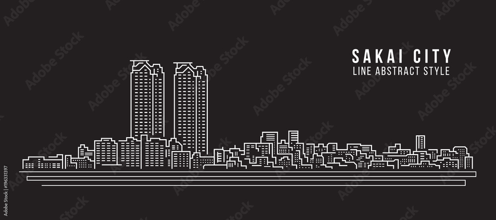 Cityscape Building Line art Vector Illustration design - Sakai city