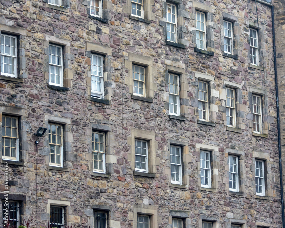 Example of Scottish Architecture, Stonework facade of random building in centre of Edinburgh, Scotland