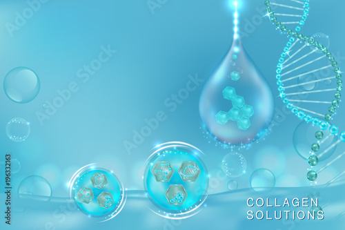 Blue Collagen Serum drop, cosmetic advertising background ready to use, luxury skin care ad, Illustration vector.