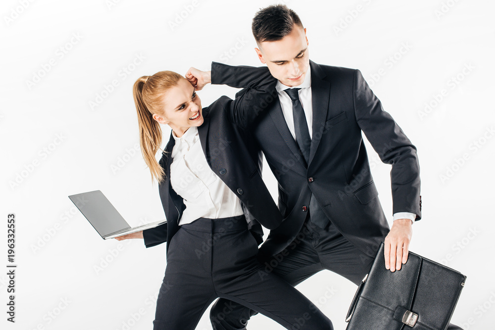 businesspeople in suits fighting isolated on white businesspeople in suits fighting isolated on white