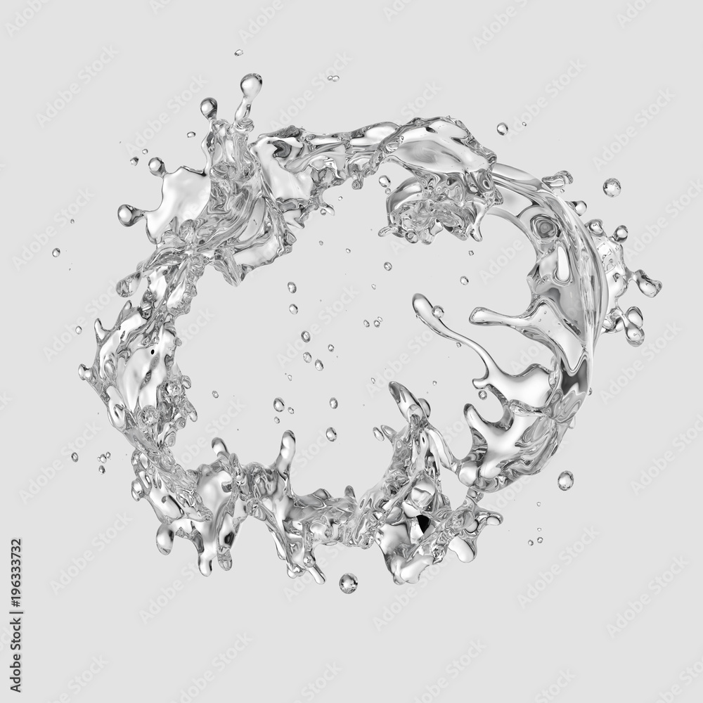 Water splash with water droplets isolated. 3D illustration Water splash with water droplets isolated. 3D illustration