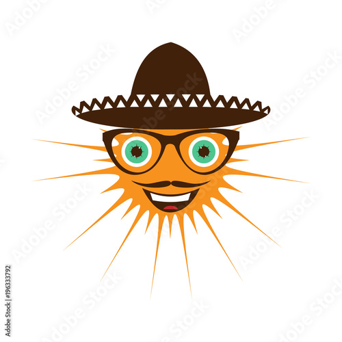 Smiling sun in a Mexican hat.