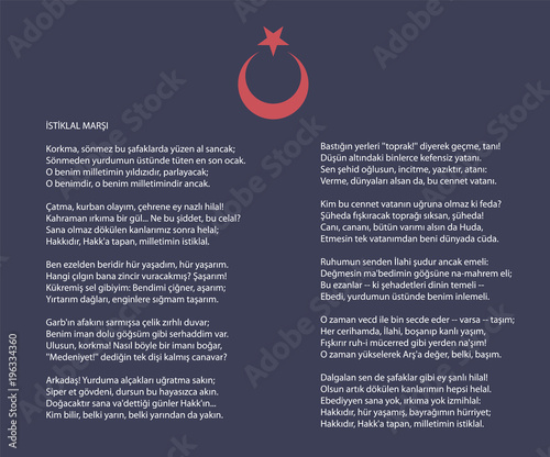 A poster of Turkish istiklal marsh as independence anthem of Turkey