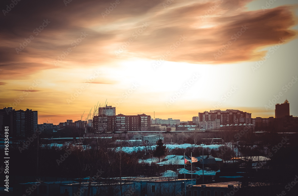 skyline at sunset