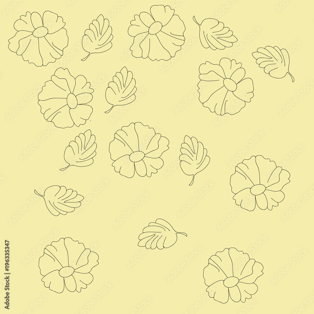 Floral colorless  pattern . Hand drawn.