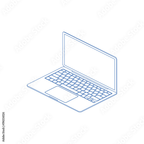 3D Isometric line art laptop on white background. Vector illustration EPS 10