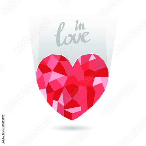 Vector Rubin heart with shadow and text. Isolated on white background.